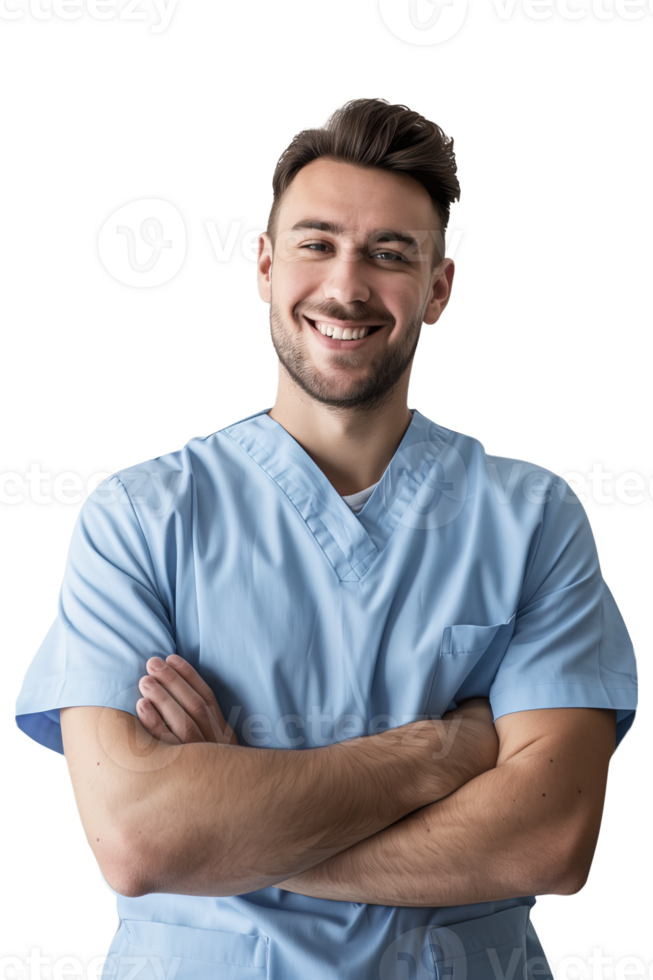 AI generated Man doctor in blue uniform png