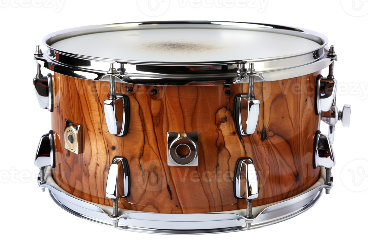 AI generated Drum snare with chrome elements and wooden body png