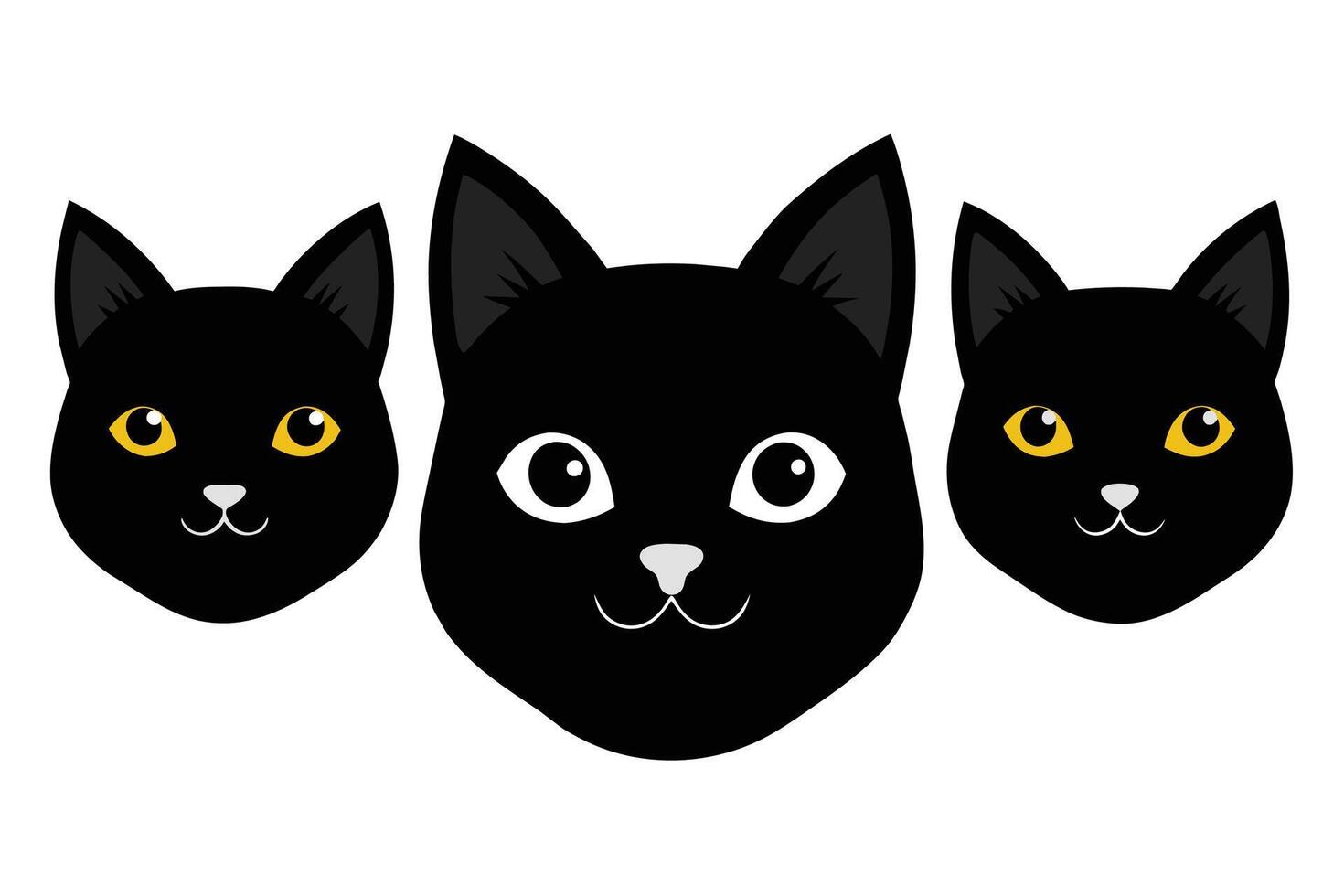 Set of black Assorted cats faces isolated on white background vector