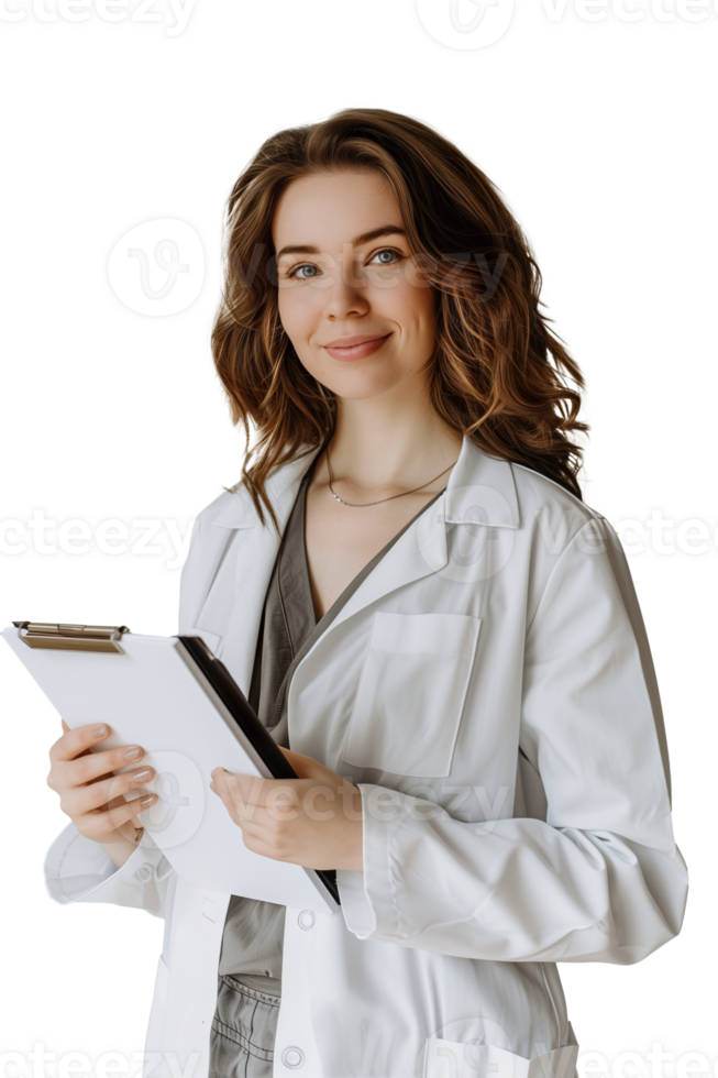 AI generated Portrait of young woman nurse with notepad in hands png