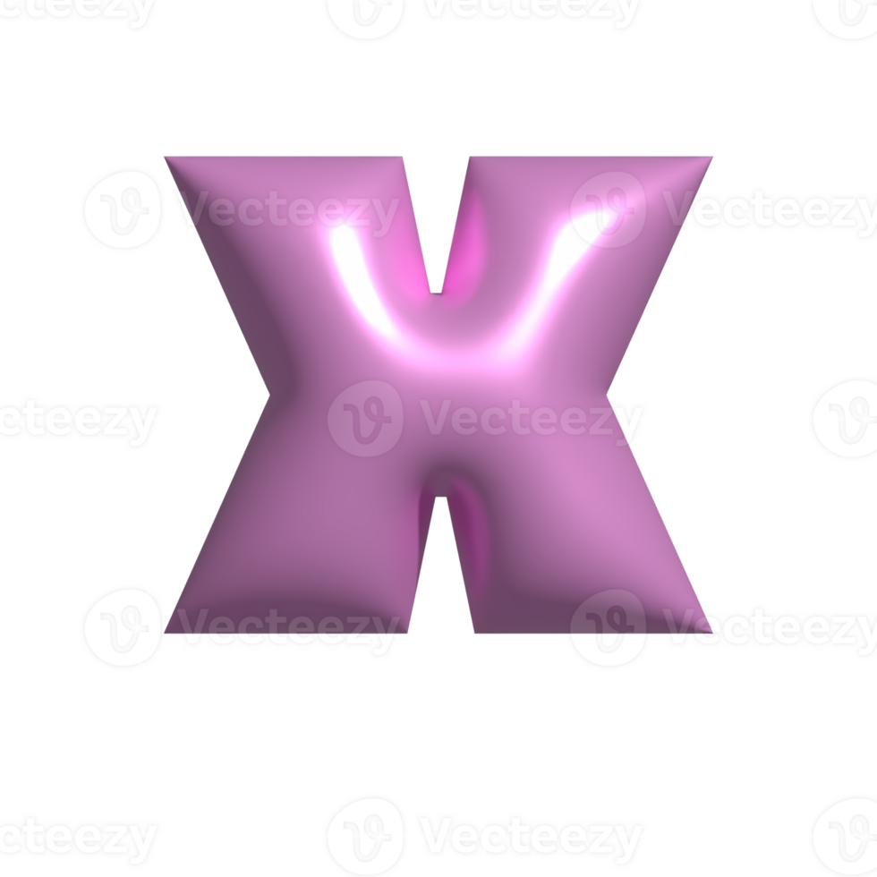 Pink metal shiny reflective letter X 3D illustration png