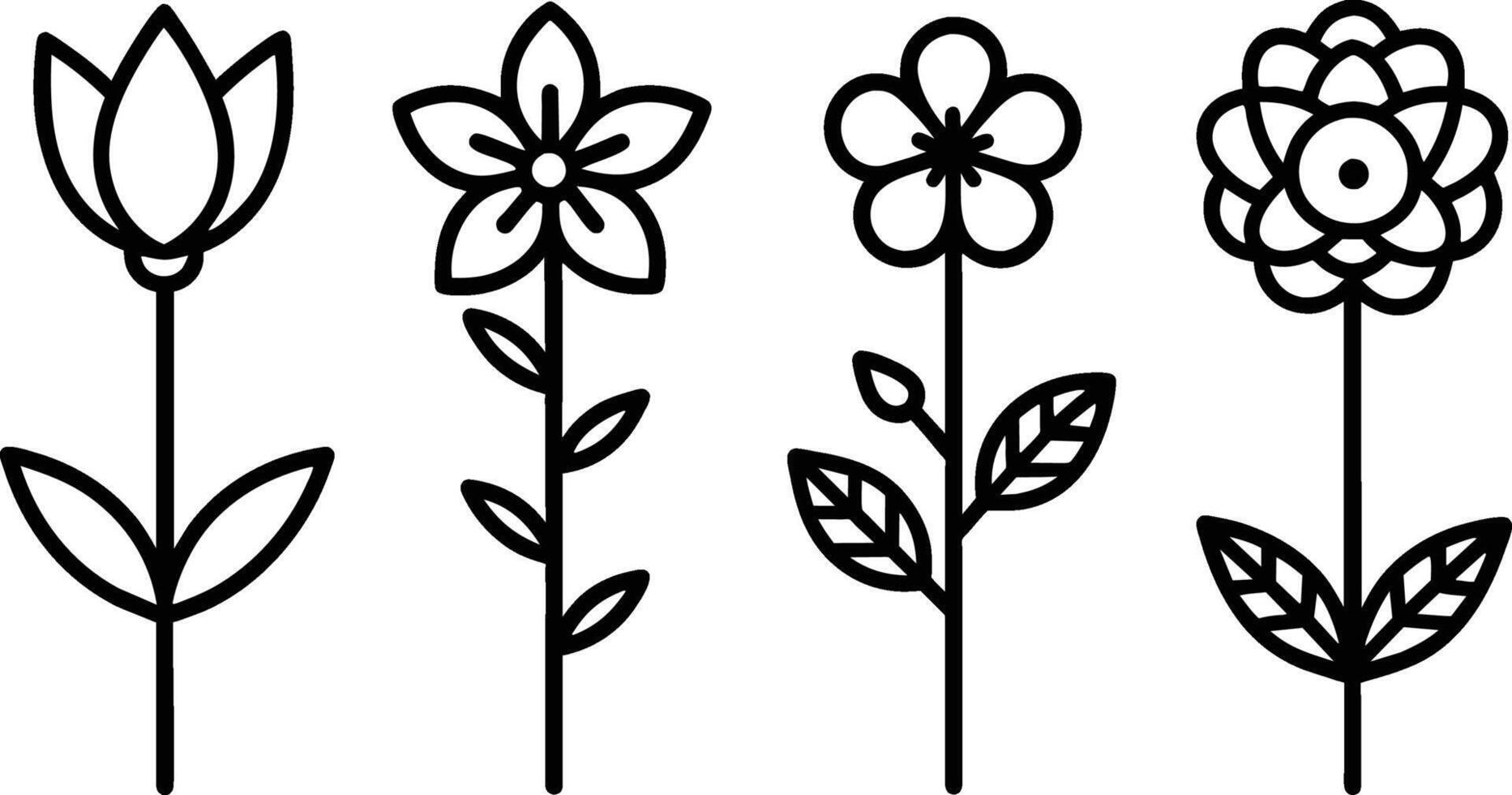 Set of black Simple Line Art of Flower Icons Collection on white background vector