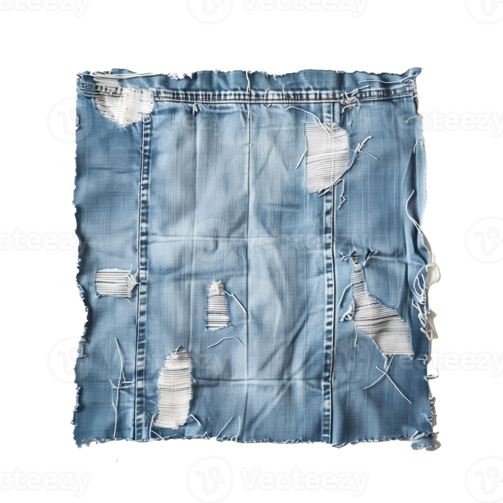 AI generated Ragged jeans square cloth piece png