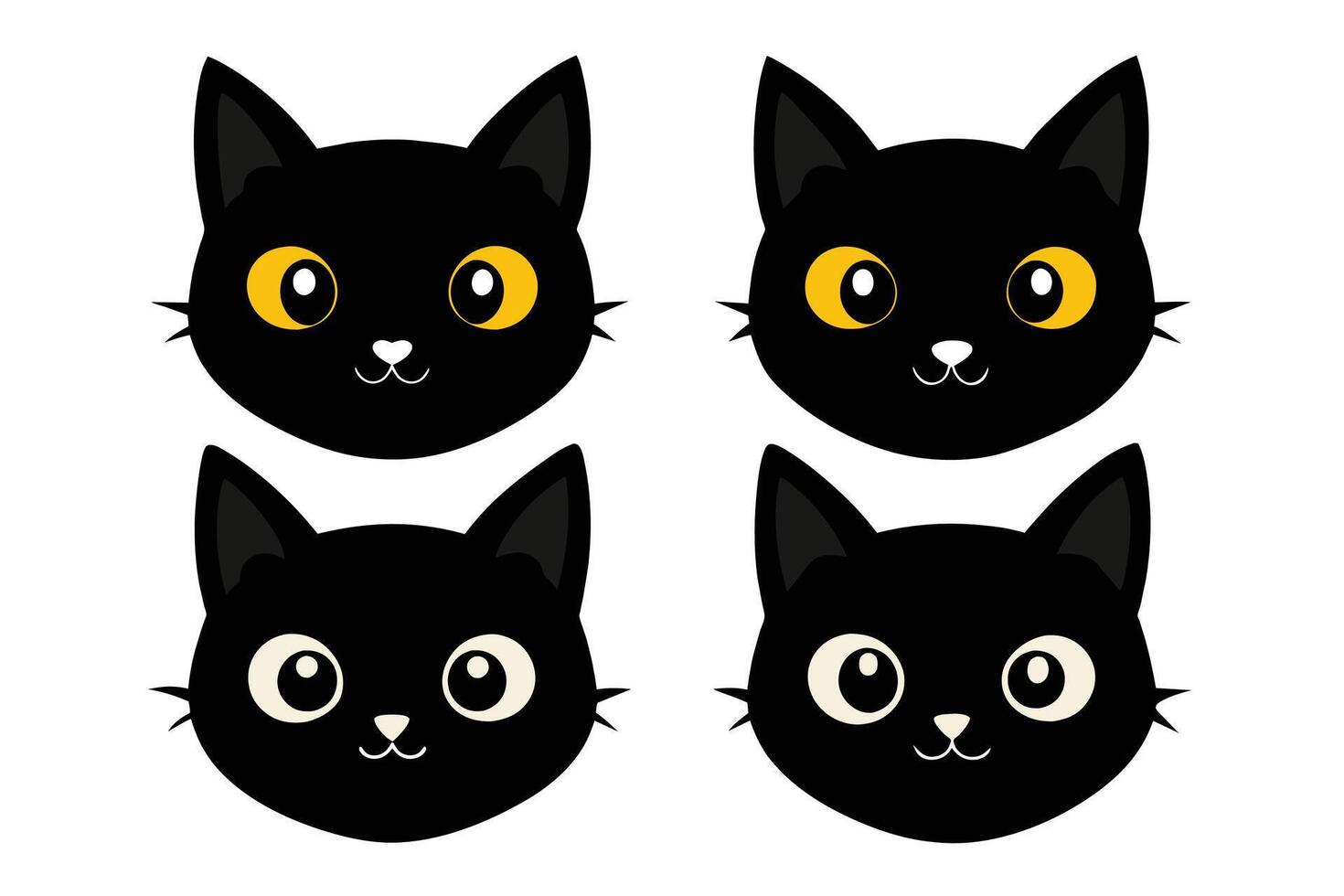 conjunto de negro clasificado gatos caras aislado en blanco antecedentes vector