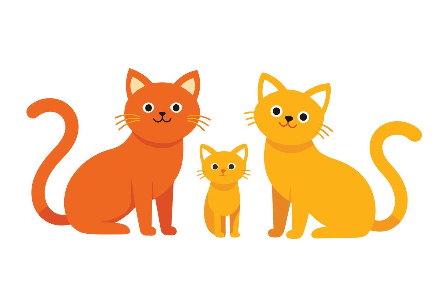 Cute cats collection. Domestic funny kitties. Set of linear vector illustration isolated on white background