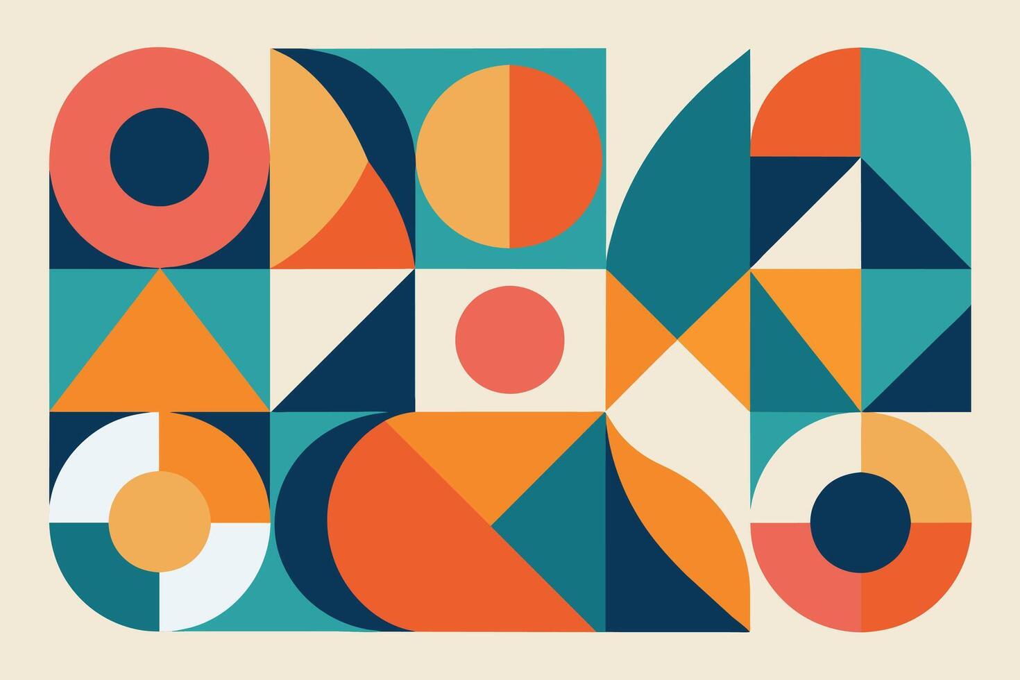 geometric pattern element in mid-century style. Retro abstract collection of colorful circle, curve, square and triangle shapes. Modern trendy design for cover, business card, poster, wall art vector