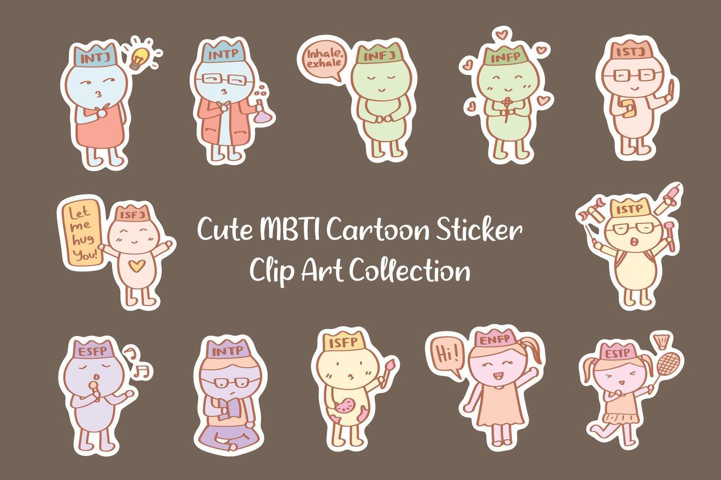 MBTI Cartoon Cute Sticker Collection vector
