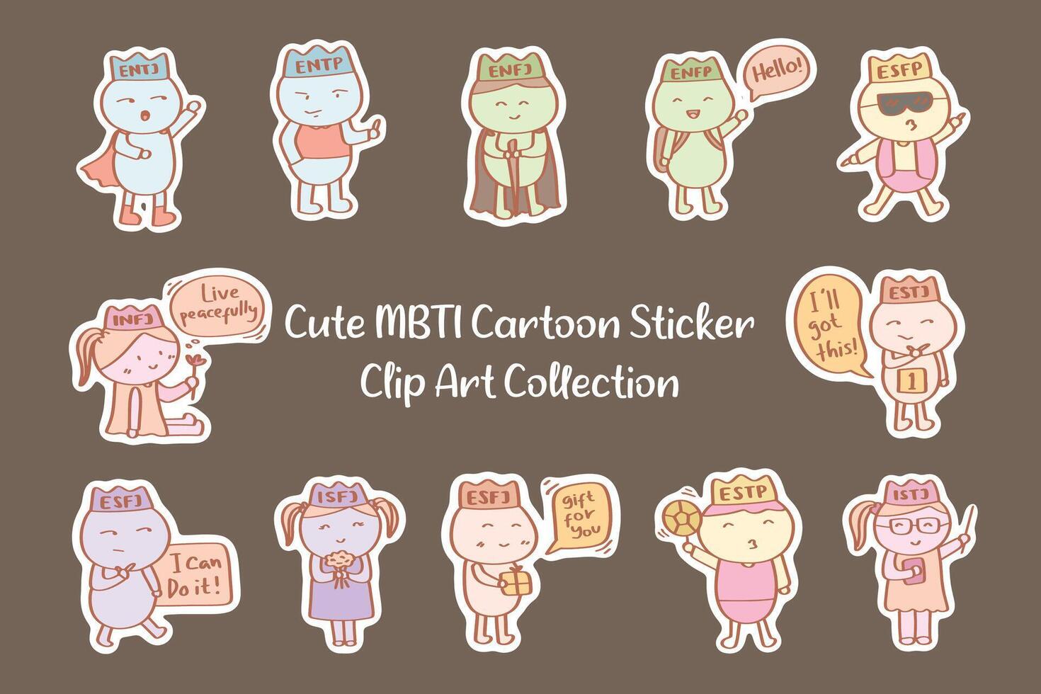 MBTI Cartoon Cute Sticker Collection vector