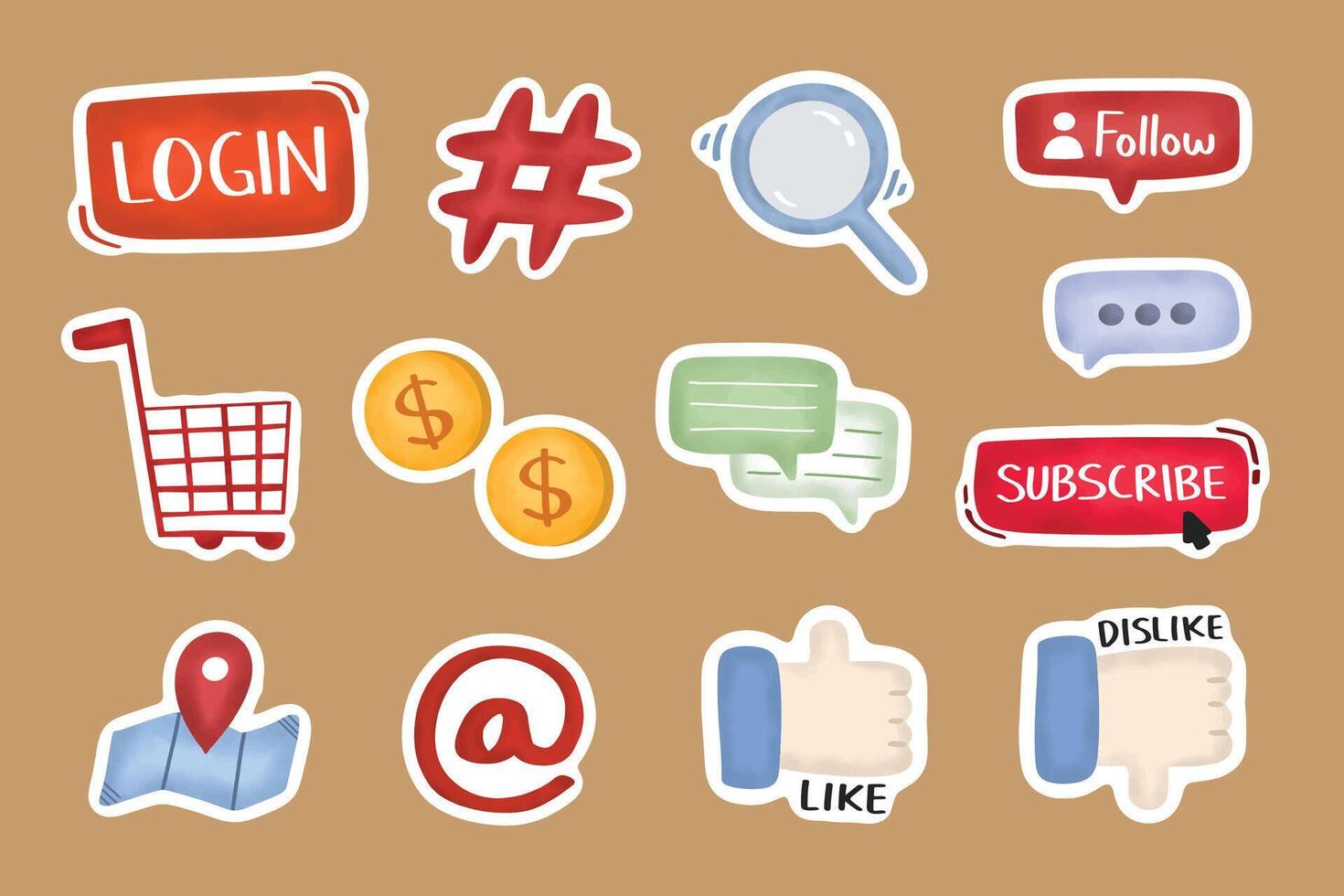 Cute Hand Drawn Social Media Sticker Clip Art vector