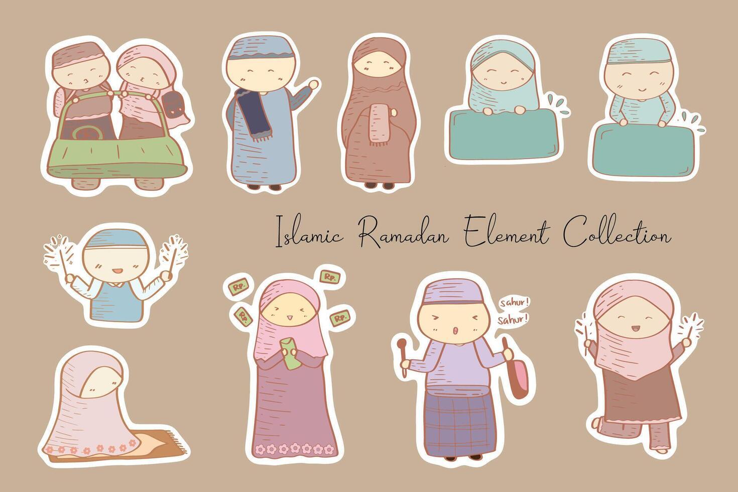 Cute Ramadan Muslim Character Clip Art vector