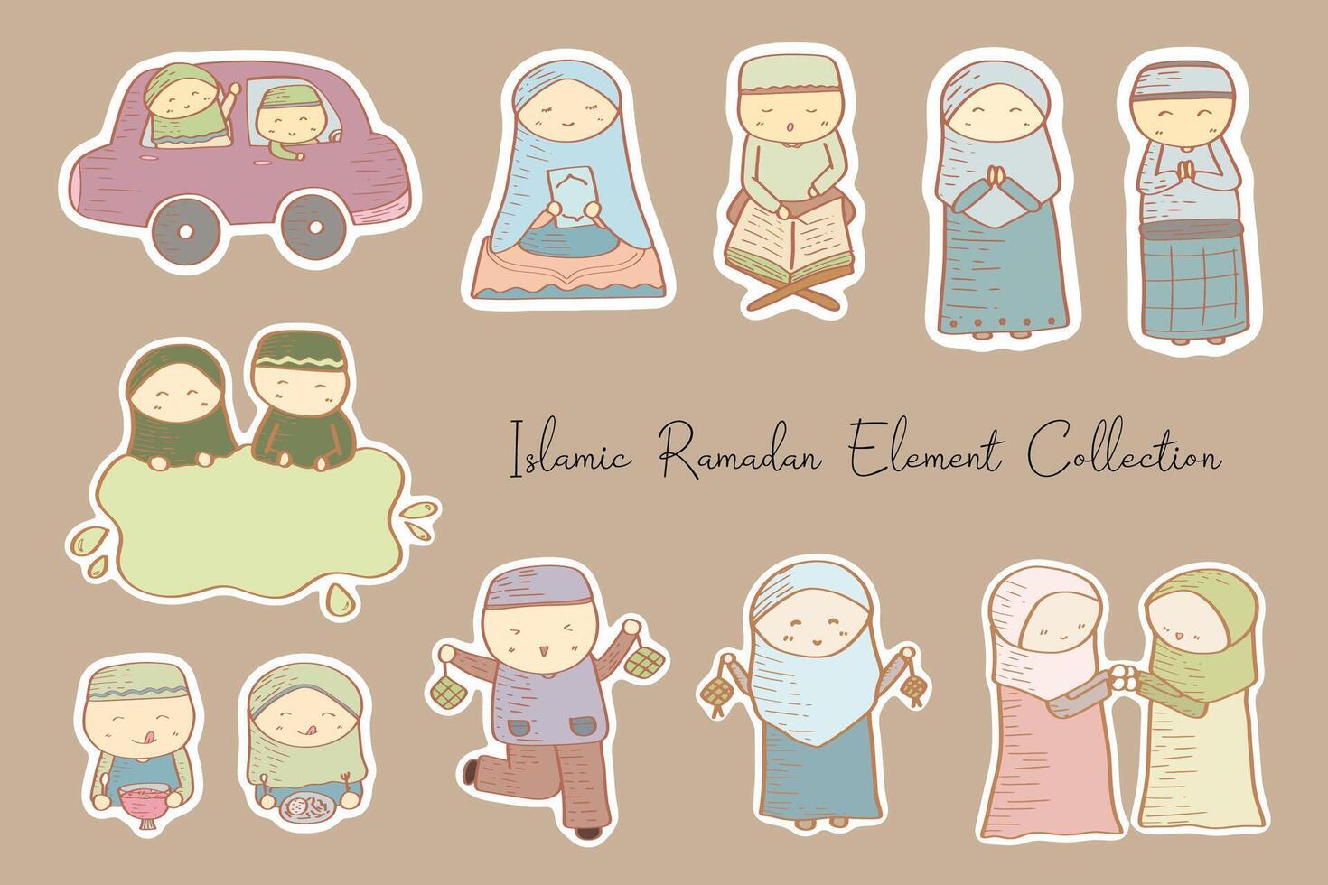 Cute Ramadan Muslim Character Clip Art vector