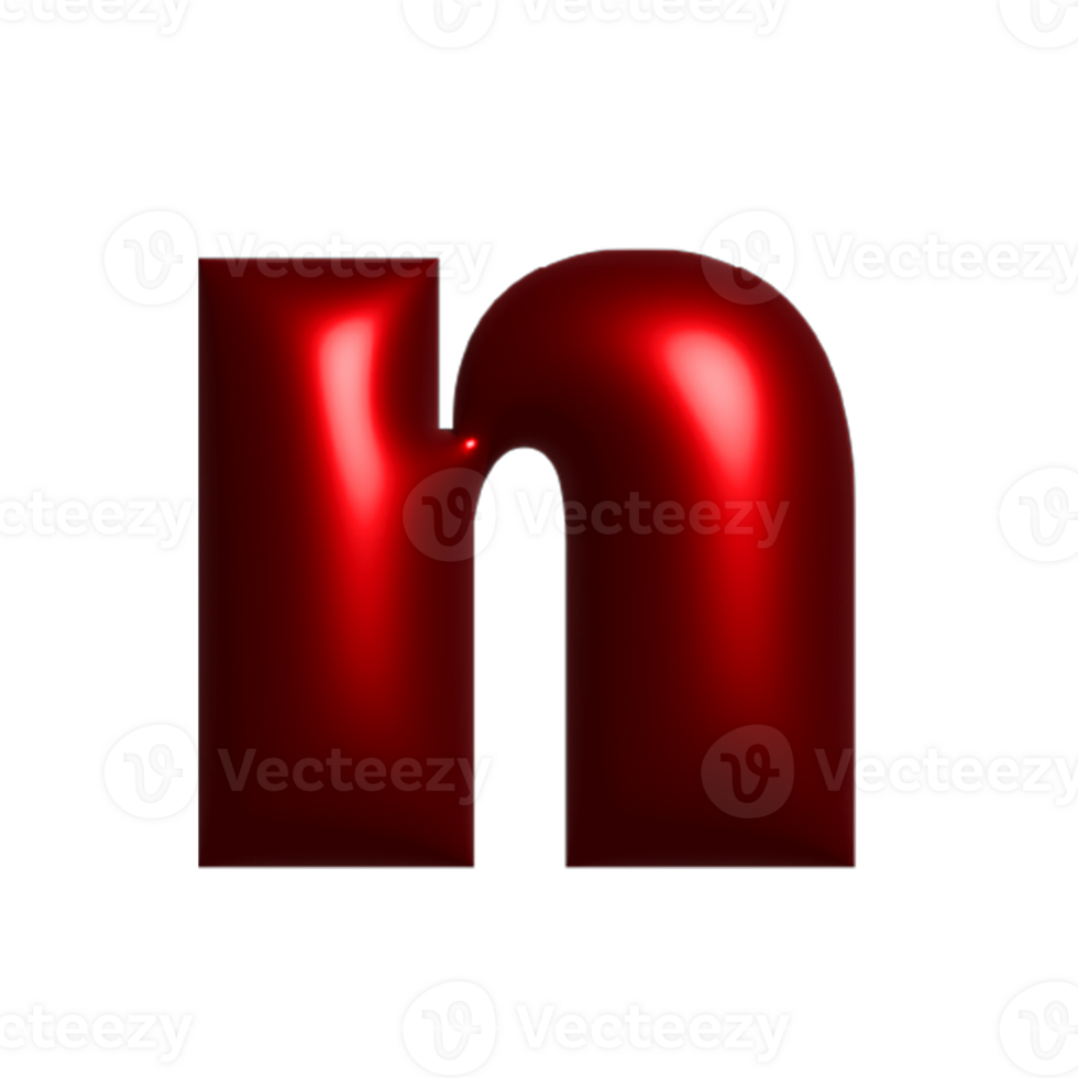 Red metal shiny reflective letter N 3D illustration png