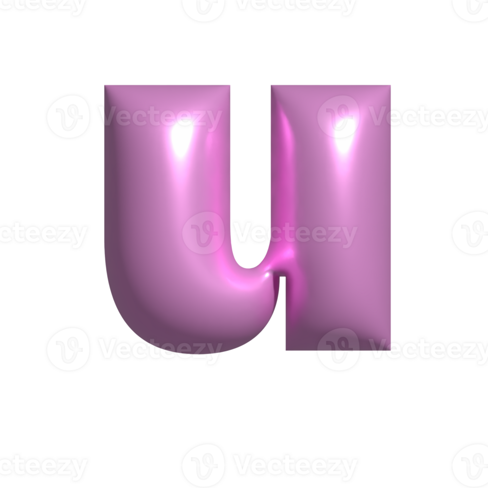 Pink metal shiny reflective letter U 3D illustration png