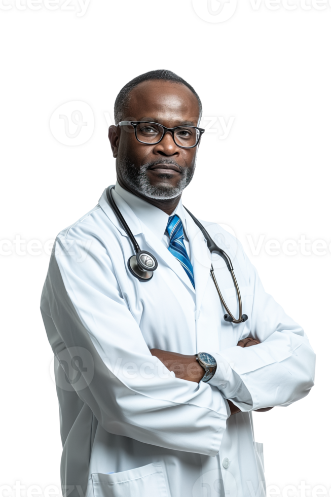 ai generado retrato de africano médico en blanco uniforme png