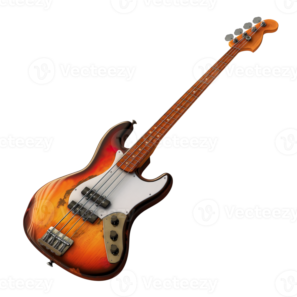 AI generated Yellow bass guitar musical instrument png