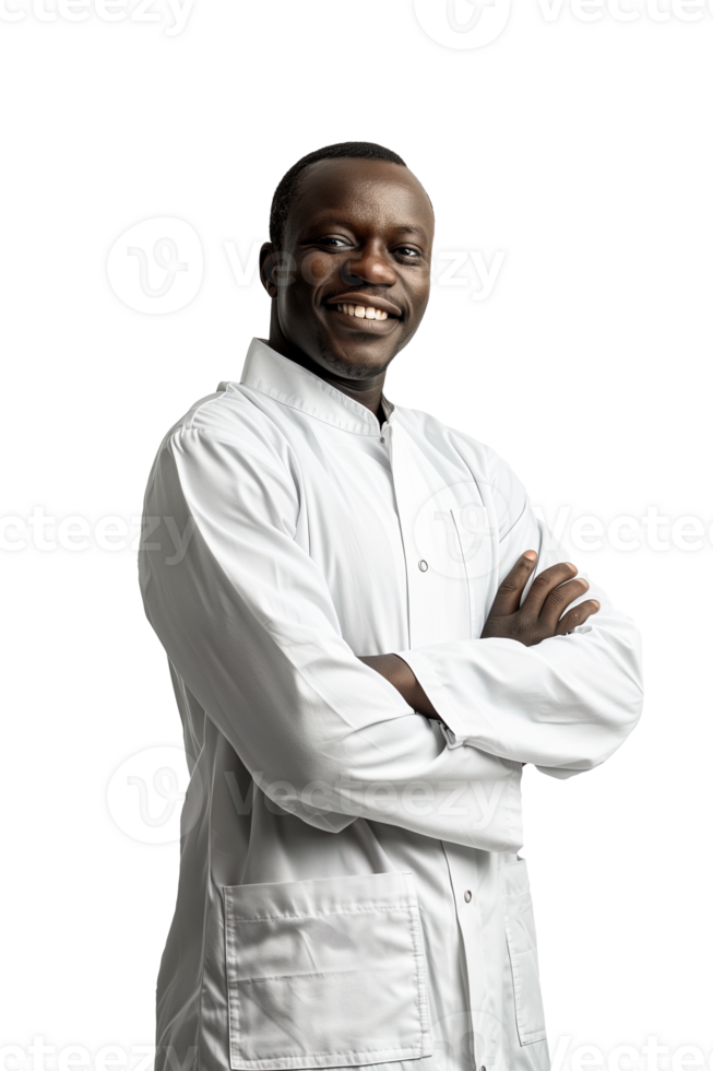 AI generated Portrait of smiling black man doctor png
