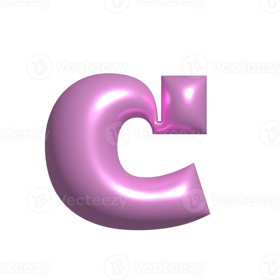Pink metal shiny reflective letter C 3D illustration png