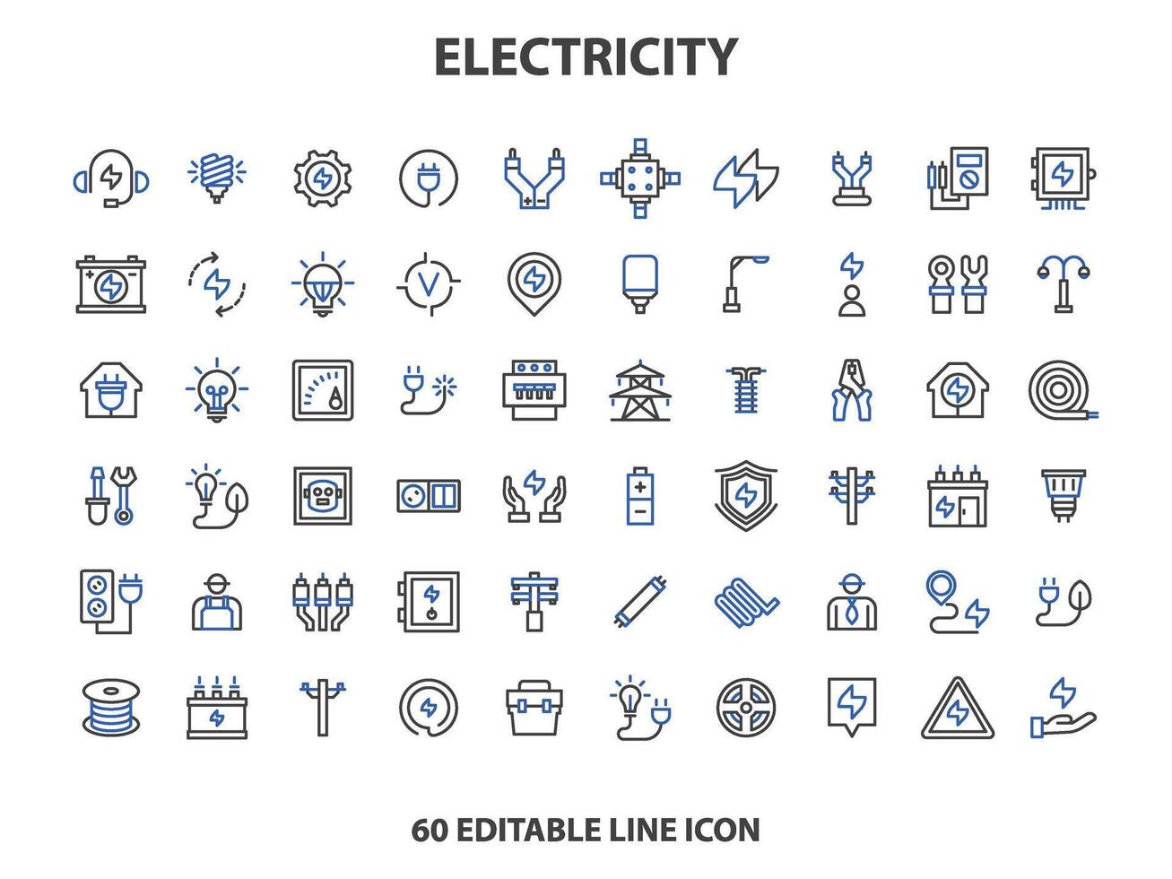 Electricity icon set. Collection of renewable energy, ecology and green electricity icons. Vector illustration.