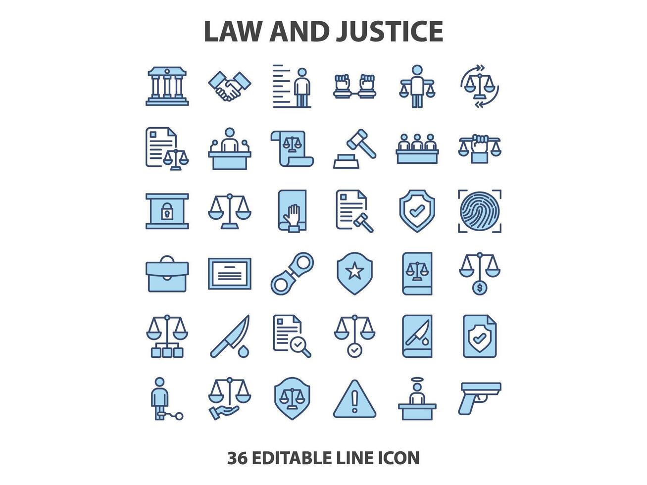Law and justice line icons collection. Big UI icon set in a flat design. Thin outline icons pack. Vector illustration