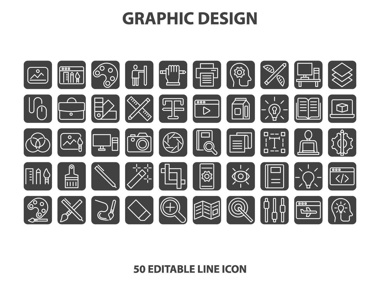 Graphic Design and Creativity Line Icons. Editable Stroke. Pixel Perfect. For Mobile and Web. Contains such icons as Creativity, Layout, Mobile App Design, Art Tools, Typography, vector