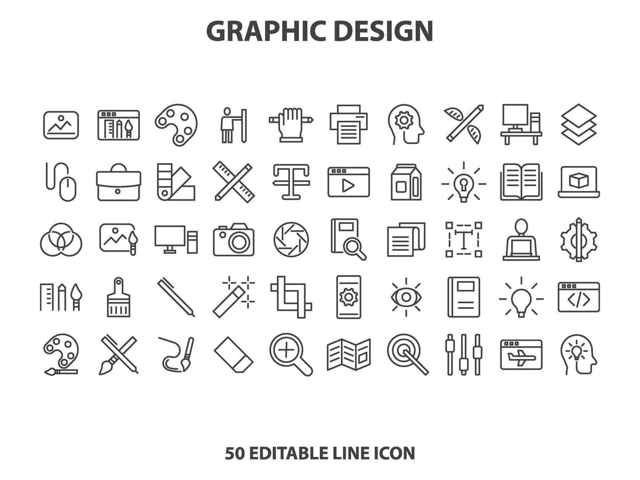 Graphic Design and Creativity Line Icons. Editable Stroke. Pixel Perfect. For Mobile and Web. Contains such icons as Creativity, Layout, Mobile App Design, Art Tools, Typography, vector