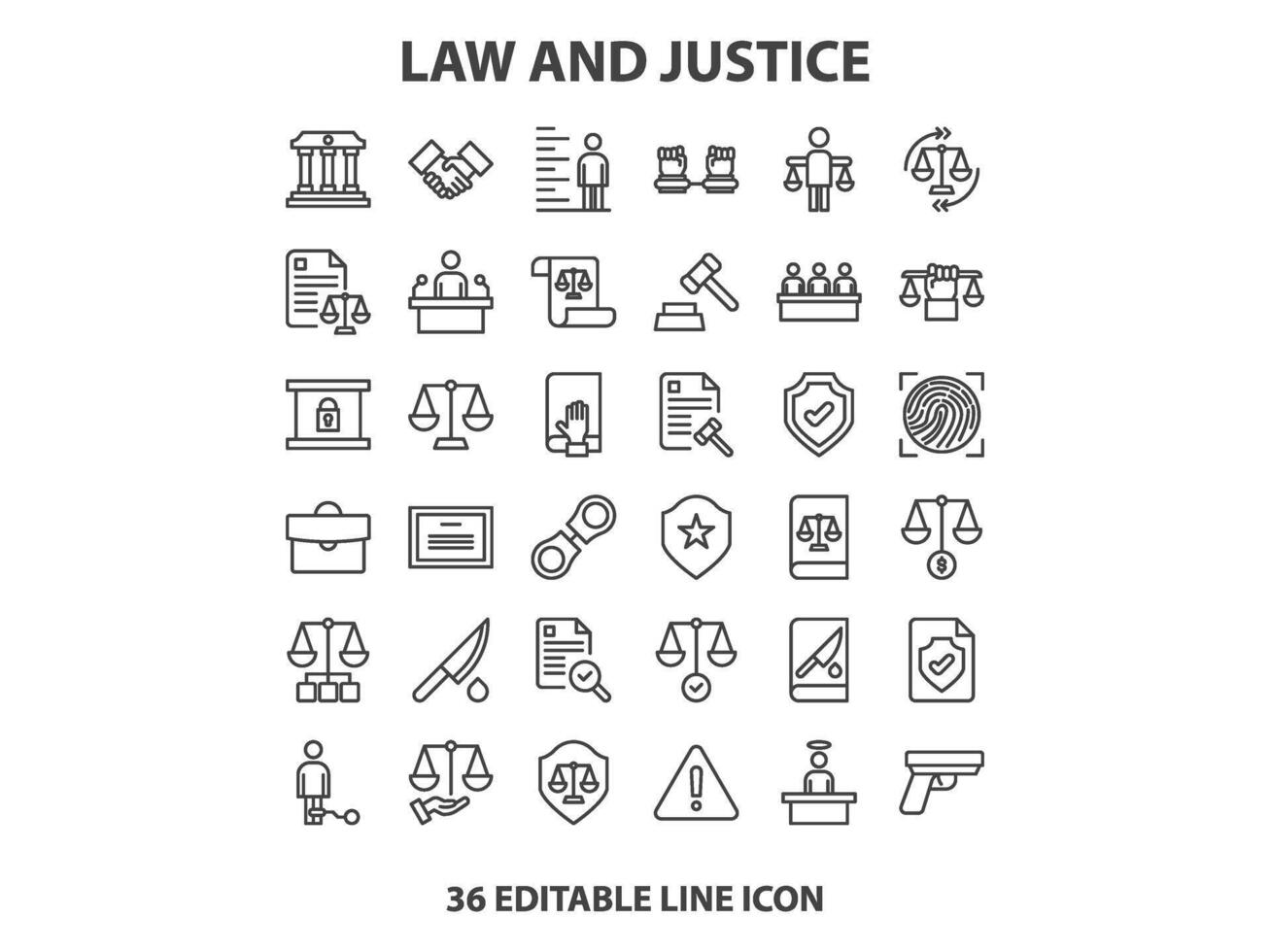 Law and justice line icons collection. Big UI icon set in a flat design. Thin outline icons pack. Vector illustration