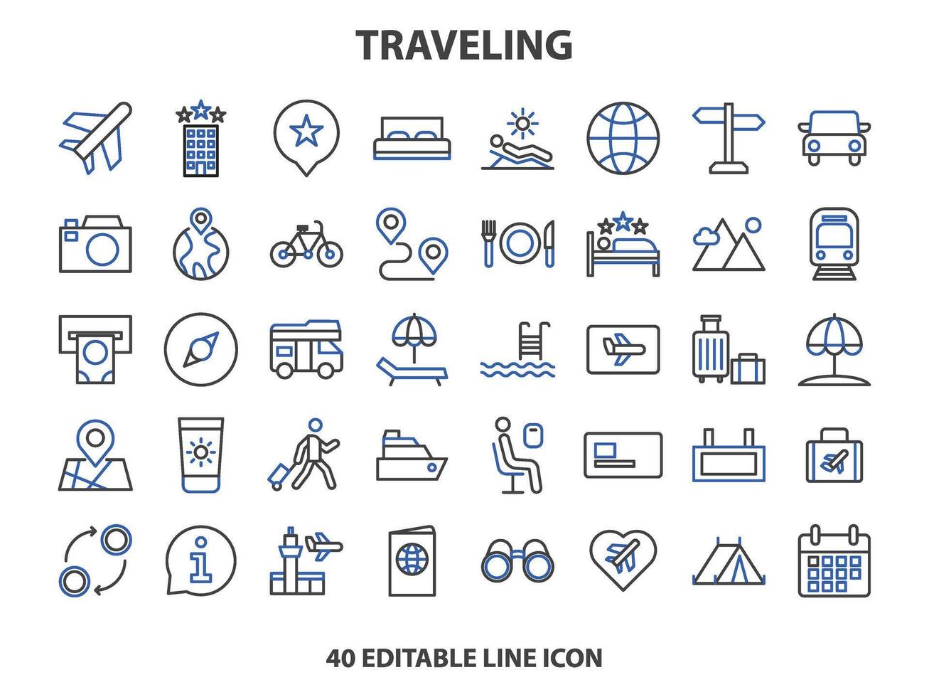 viaje icono colocar. verano vacaciones y fiesta símbolo vector ilustración. colección de de viaje y turismo elementos.