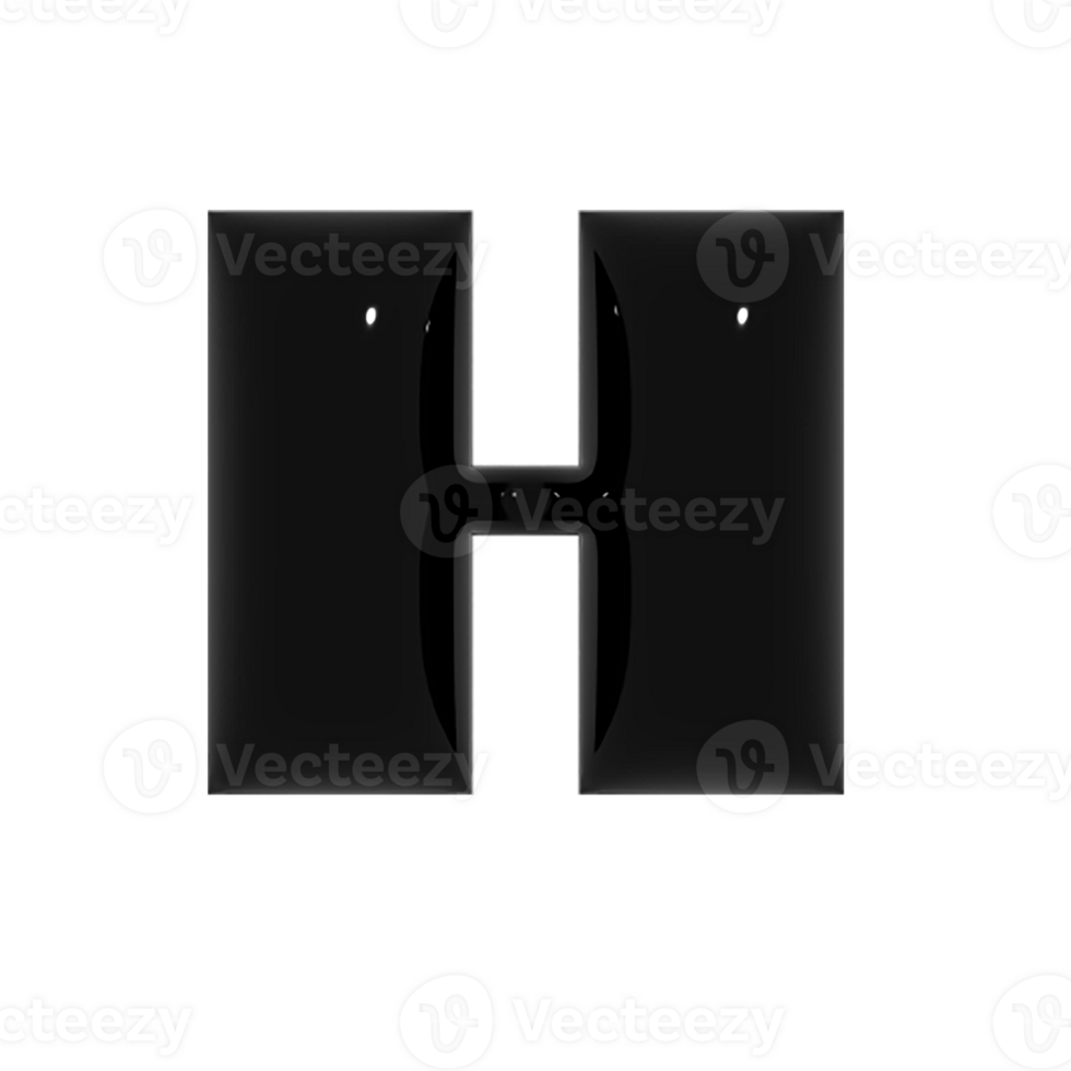 Black metal shiny reflective letter H 3D illustration png
