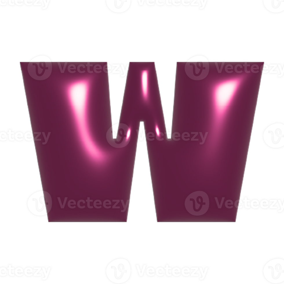 Red metal shiny reflective letter W 3D illustration png