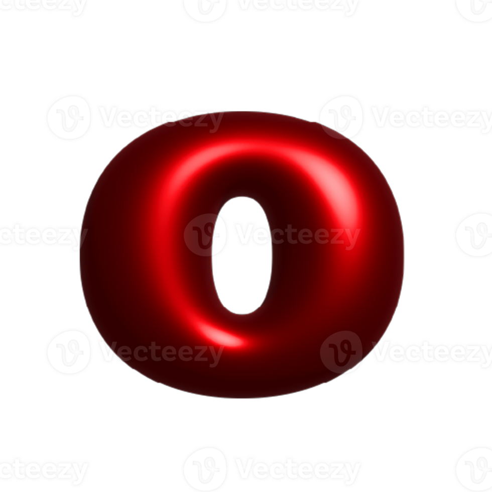 Red metal shiny reflective letter O 3D illustration png