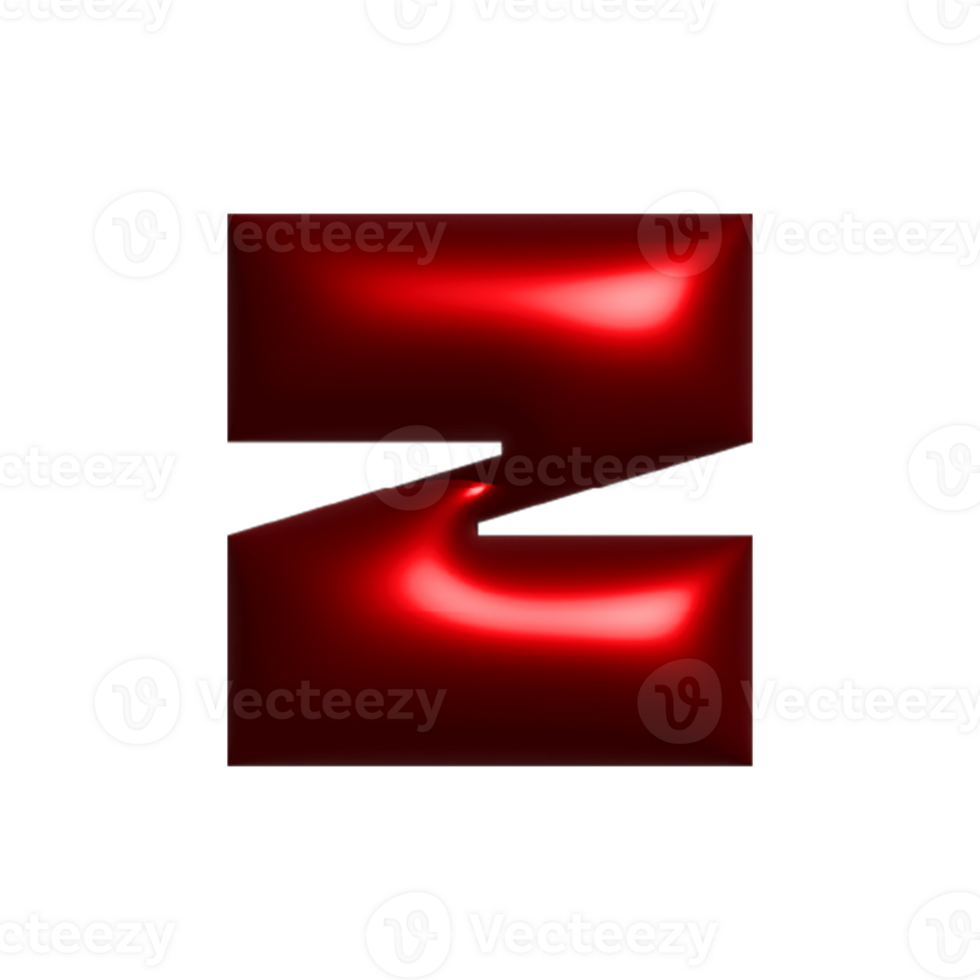 Red shiny metal shiny reflective letter Z 3D illustration png