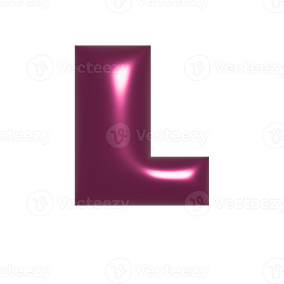 Red metal shiny reflective letter L 3D illustration png