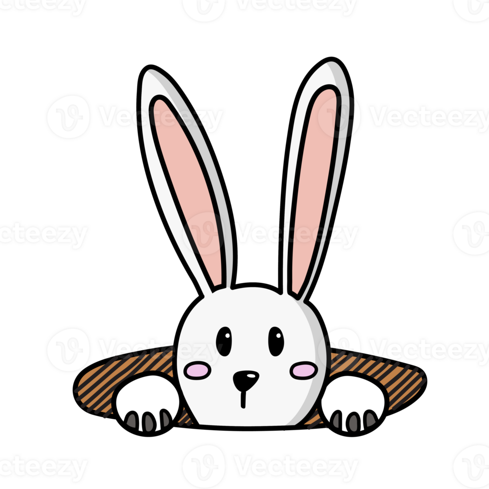 Easter rabbit looking out of hole. Easter doodles color hand drawn png
