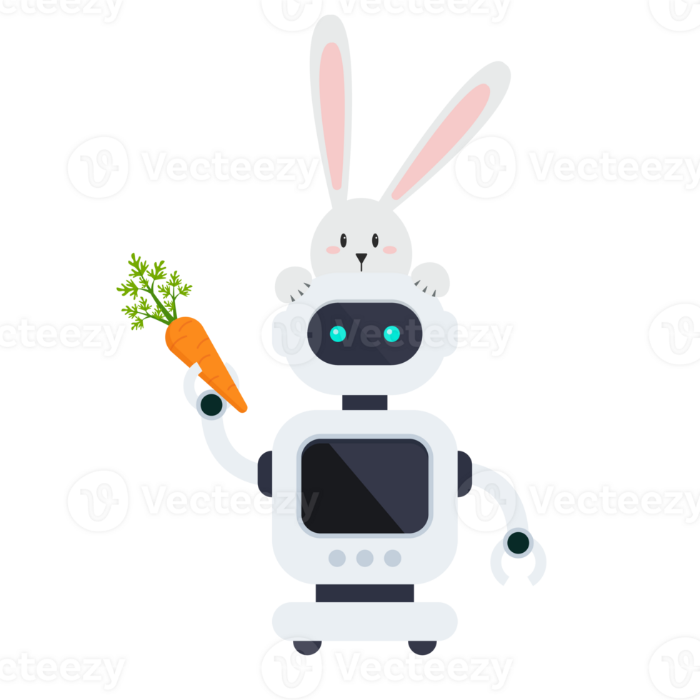 cartel de pascua de conejo con chatbot sosteniendo zanahoria png