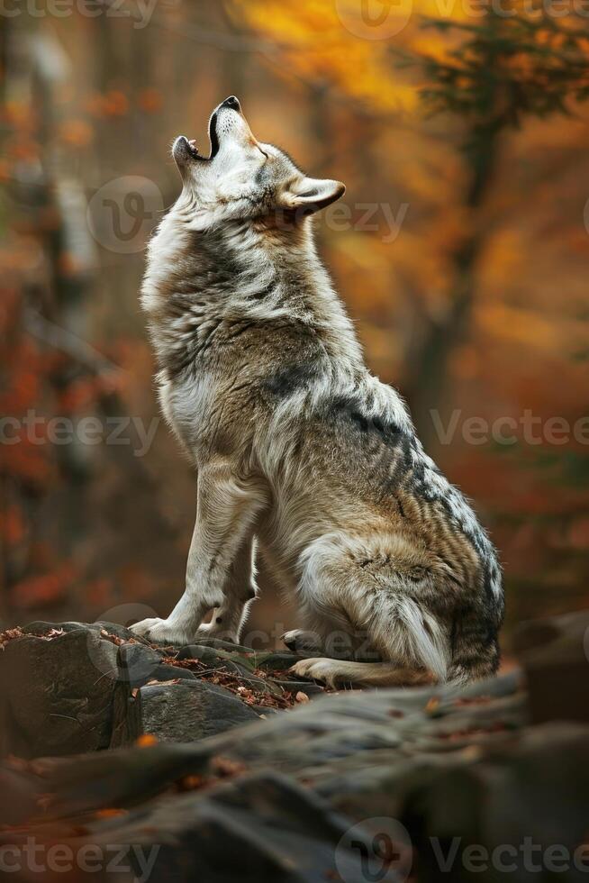 AI generated wolf howling in nature photo