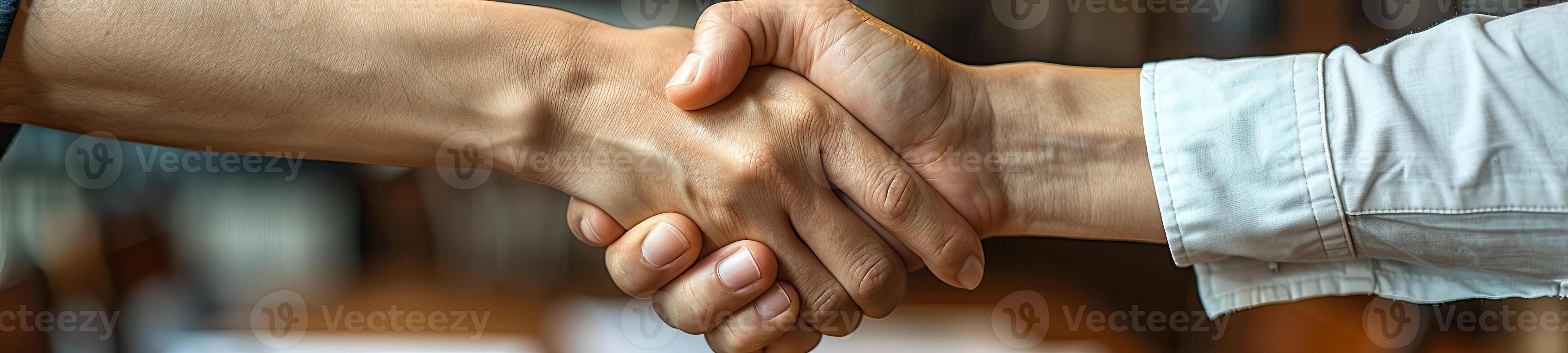 AI generated Two hands shaking hands and making a deal in an office photo