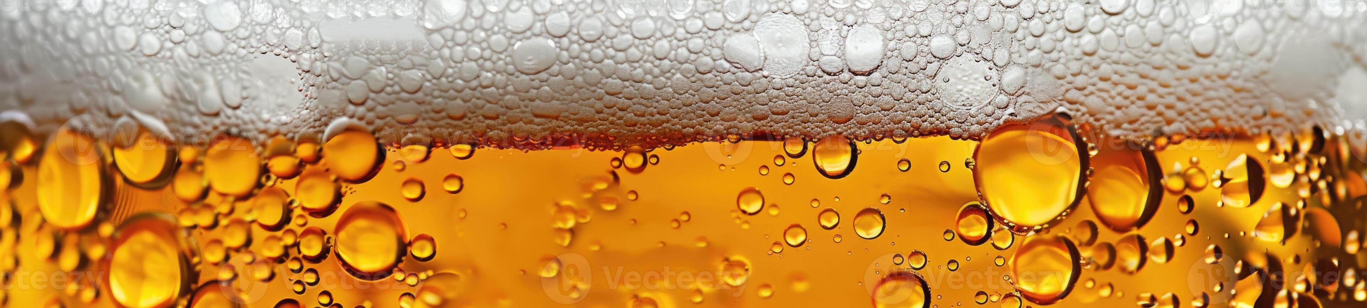 AI generated Ultra close up view of beer texture with foam photo