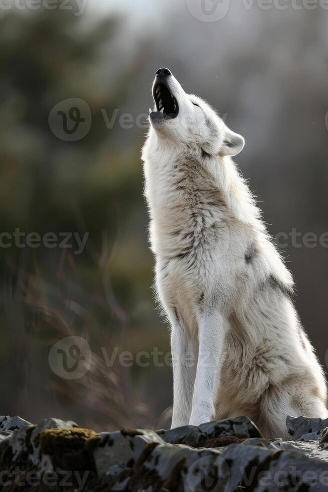 AI generated wolf howling in nature photo