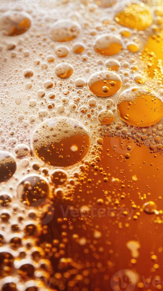 AI generated Ultra close up view of beer texture with foam photo