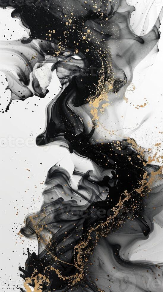 AI generated Ink abstraction of white gold and black flowing sand particles photo