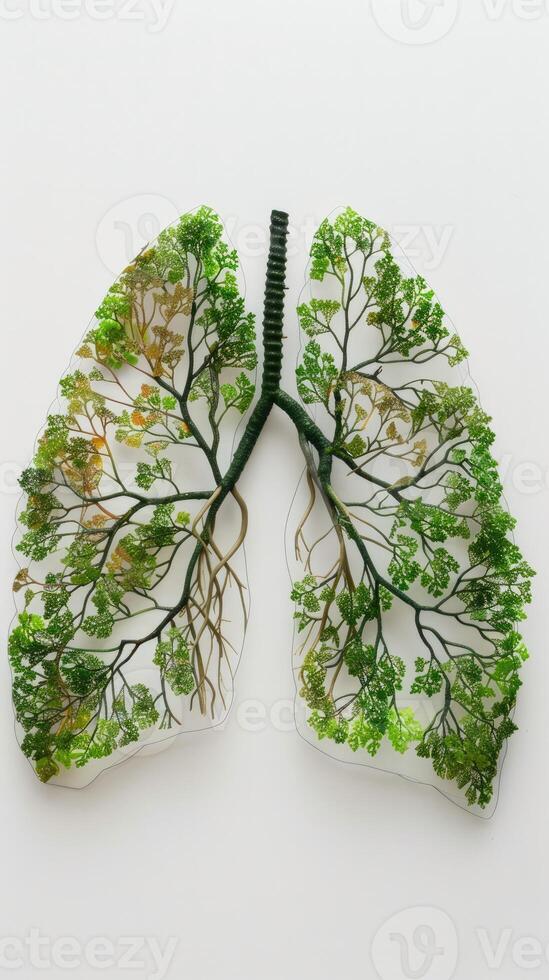 AI generated Human lungs in the form of trees or leaves on a white background photo