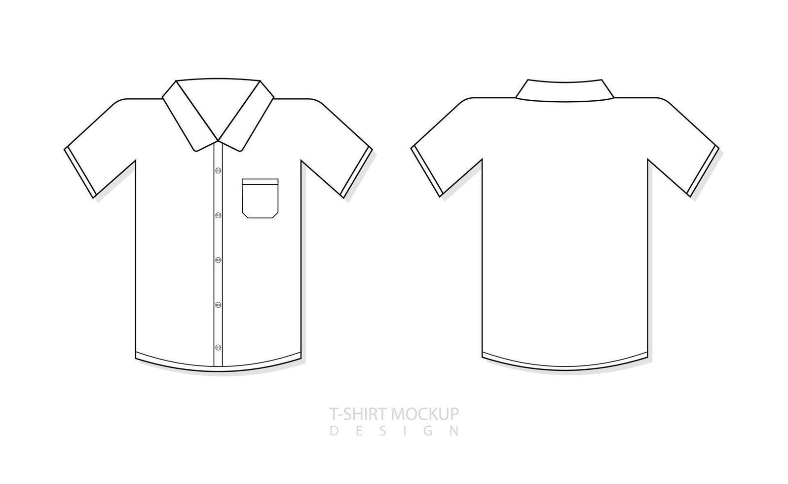 T-shirt line art mock up, male t-shirt vector template front back view, blank apparel design for men, sportswear, casual clothing