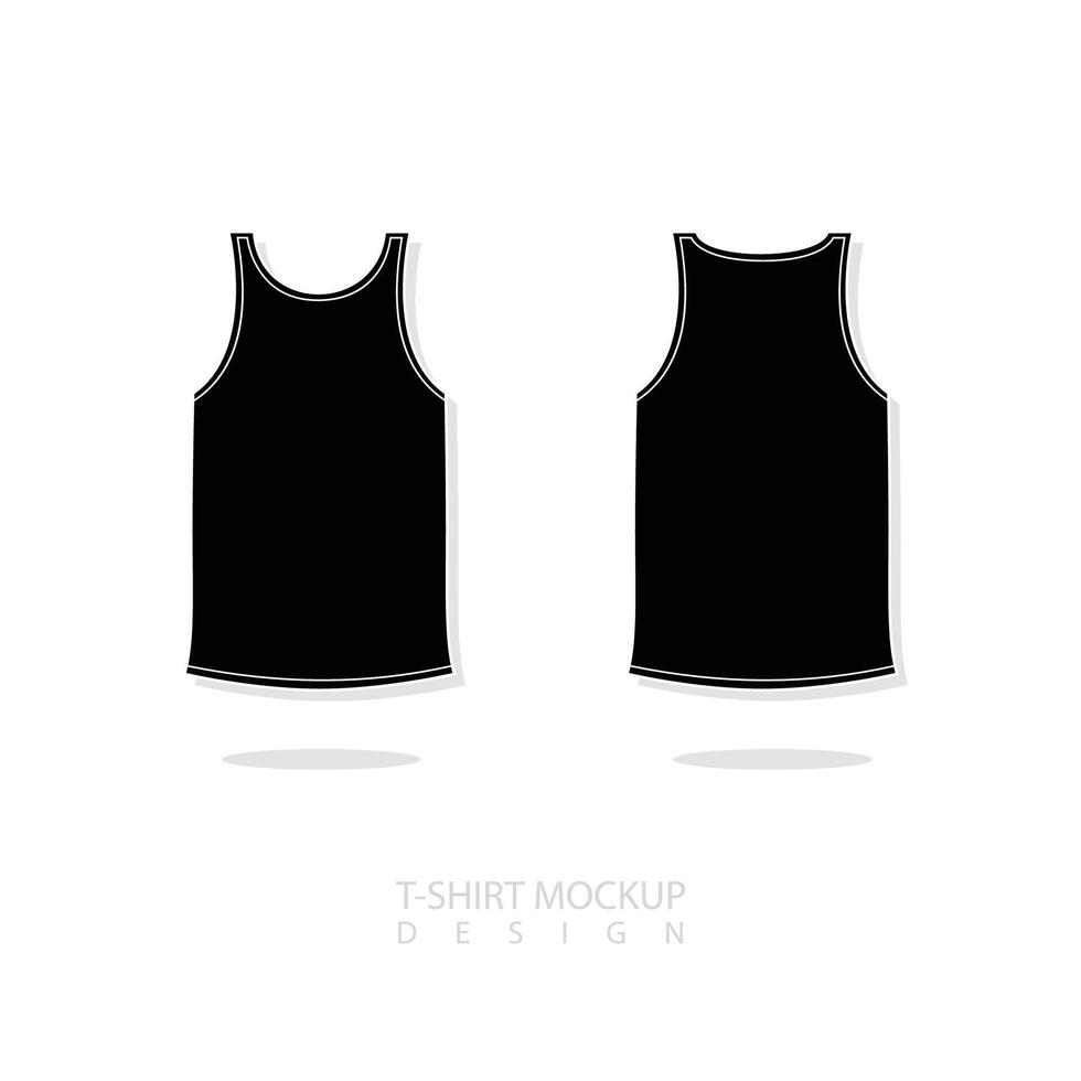 T-shirt silhouette line art mock up, male black t-shirt vector template front back view, blank apparel design for men, sportswear, casual clothing