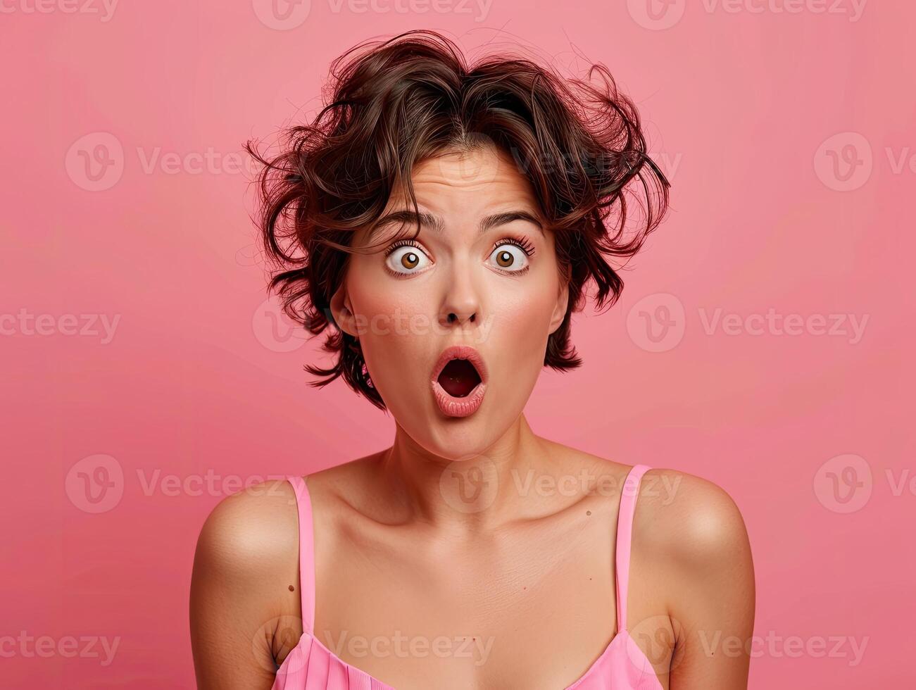 AI generated A woman looking shocked on colored background photo
