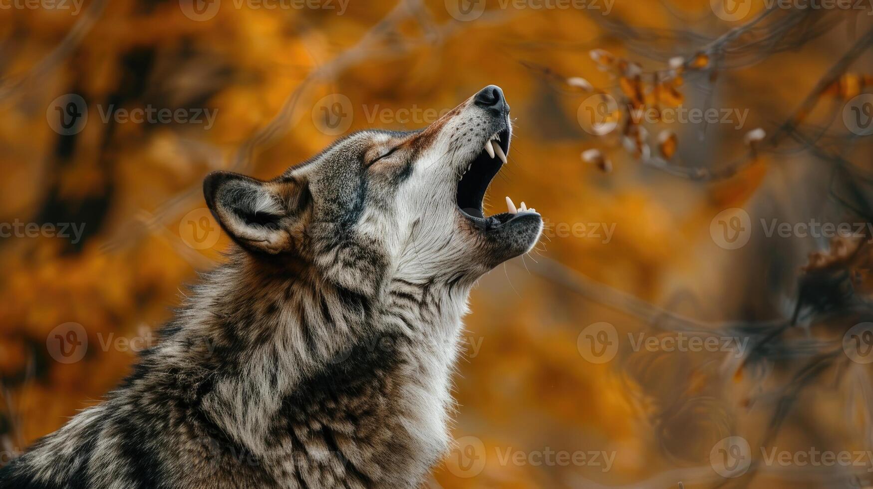 AI generated wolf howling in nature photo