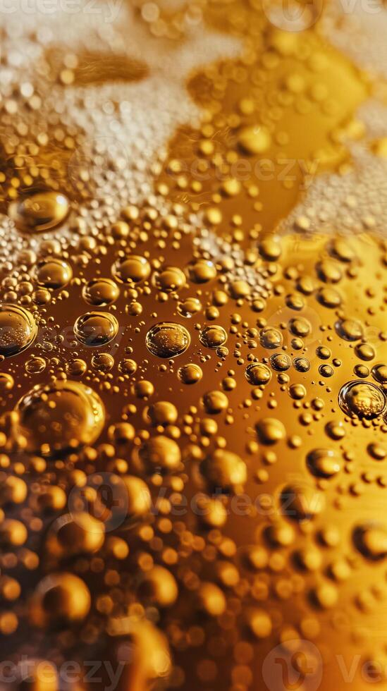 AI generated Ultra close up view of beer texture with foam photo