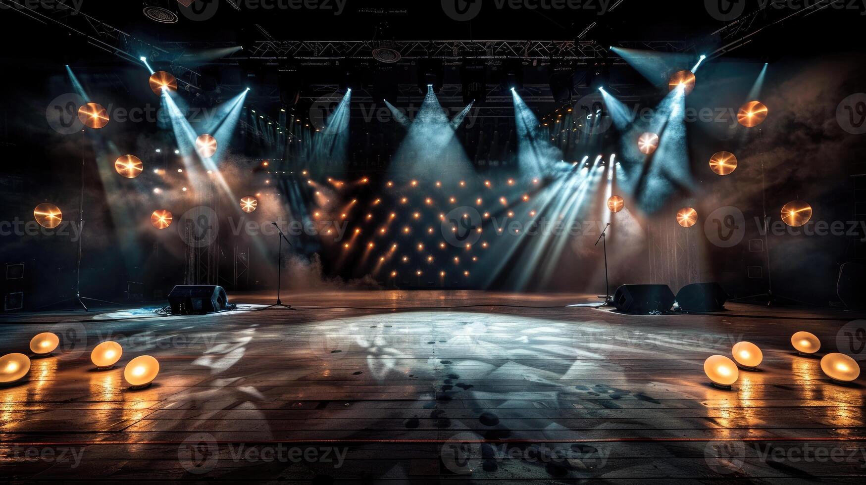 AI generated Scenery of a stage with lights in the background photo