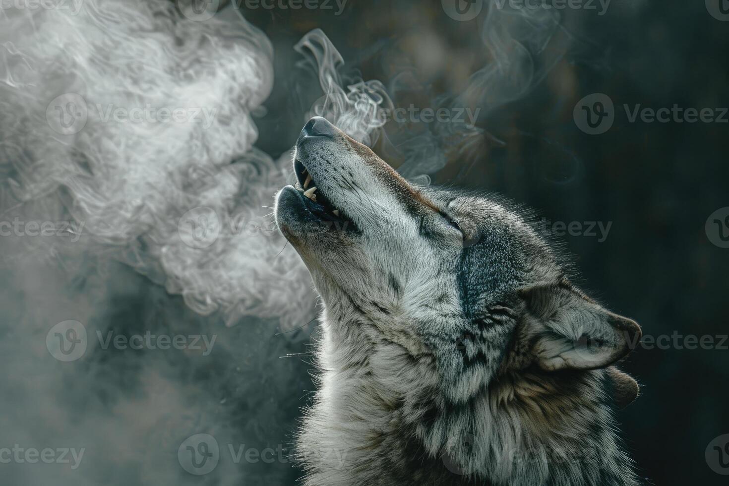 AI generated wolf howling in nature photo