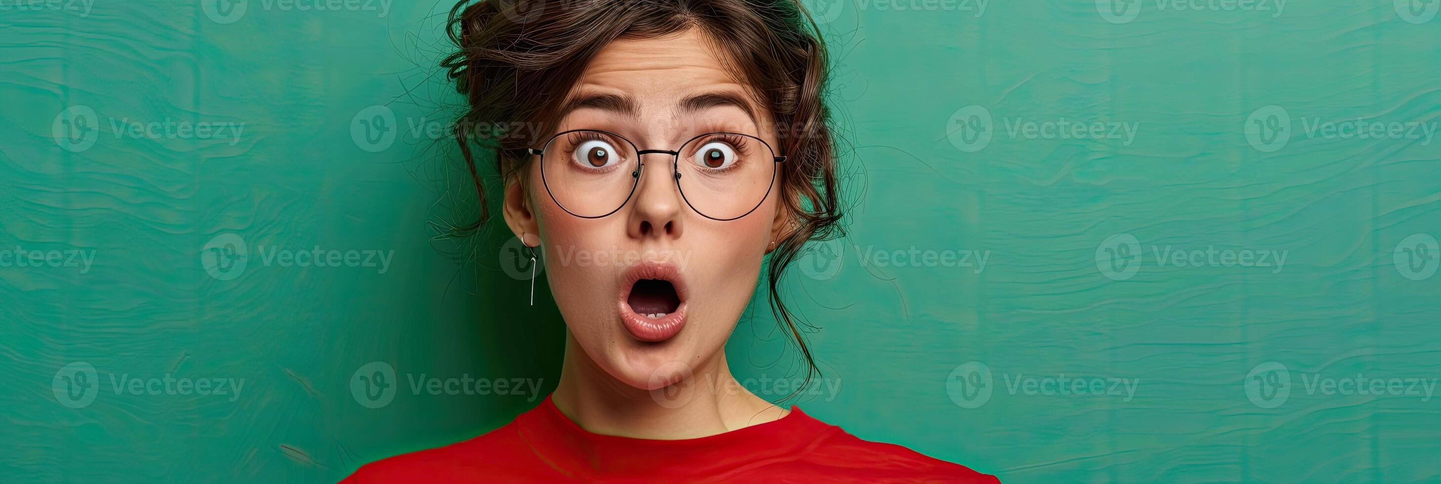 AI generated A woman looking shocked on colored background photo