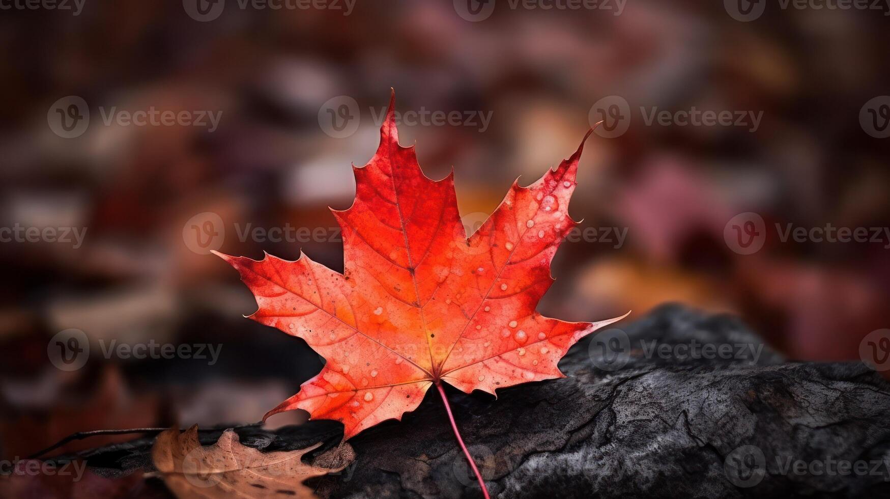 AI generated One vivid autumn colorful maple leaf in red and yellow colors. leaf color dry park close illustration forest autumn, natural season, outdoor garden leaf color dry park close photo